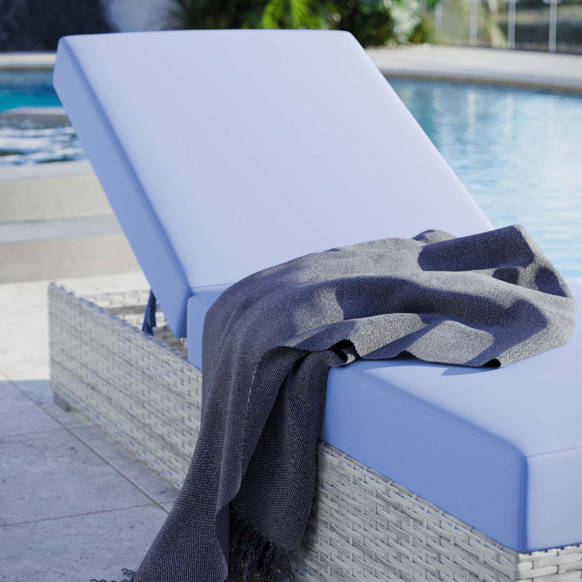 Light Grey Light Blue Rattan Wicker Lounge Chair Q32888