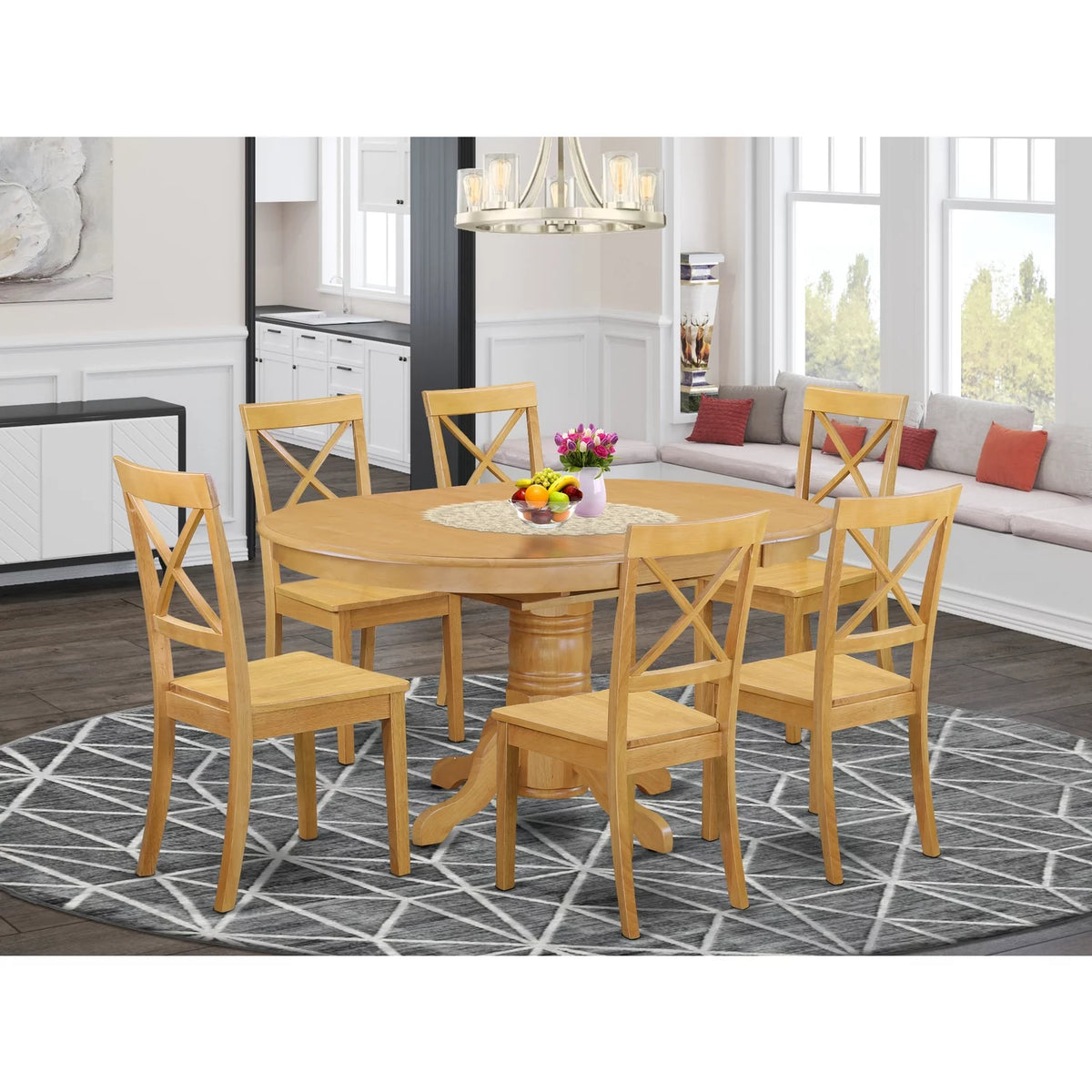 Oak Finish Table Set with Dining Table and 6 Wood Chairs B698458