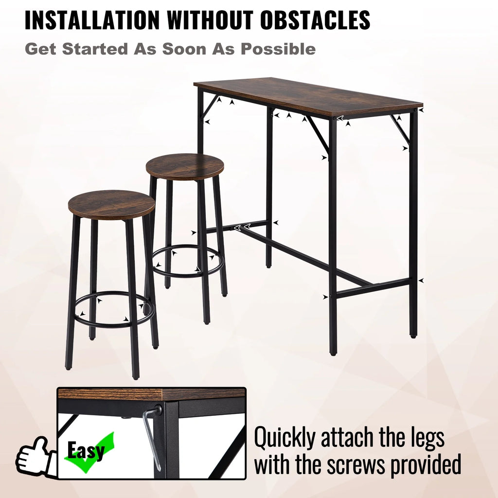 Rustic Brown 3 Piece Bar Table and Chairs Set P17076
