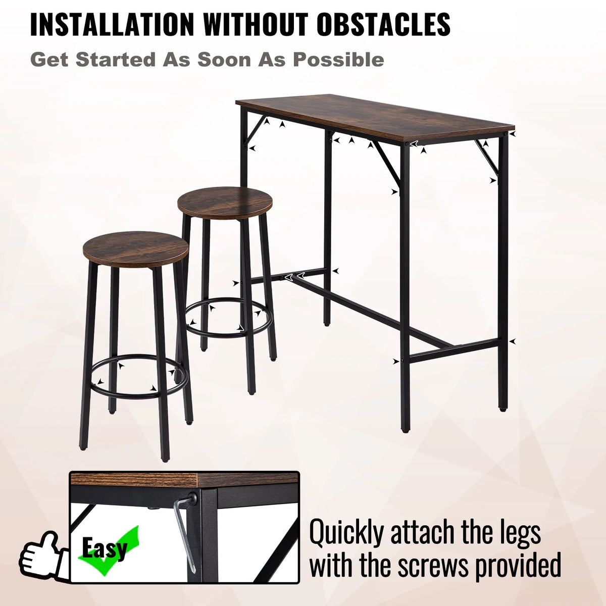 Rustic Brown 3 Piece Bar Table and Chairs Set P17076