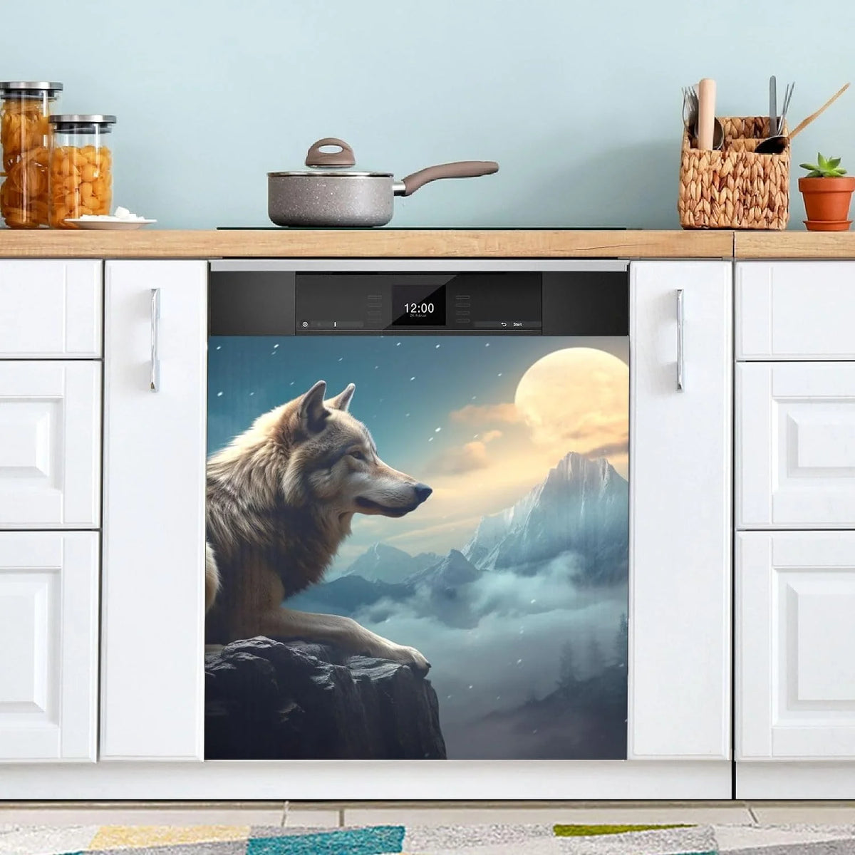 Magnetic Dishwasher Stickers Night Wolf Pattern 23in W x 26in H H117738