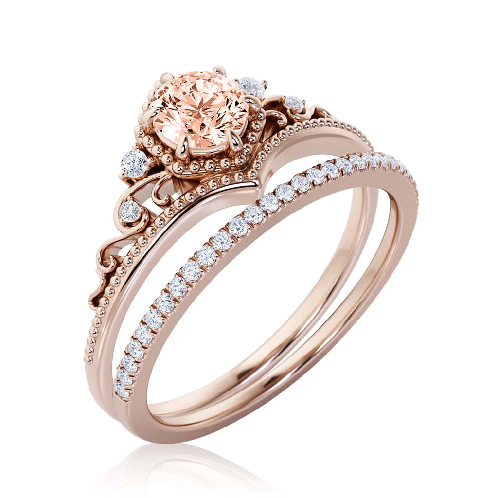 Antique Art Deco 2.00 Carat Round Cut Morganite And Diamond Moissanite Engagement Ring in 10k Solid Rose Gold B131393