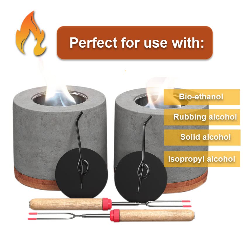 2 Pack Concrete Tabletop Fire Pit with Bamboo Base V81882