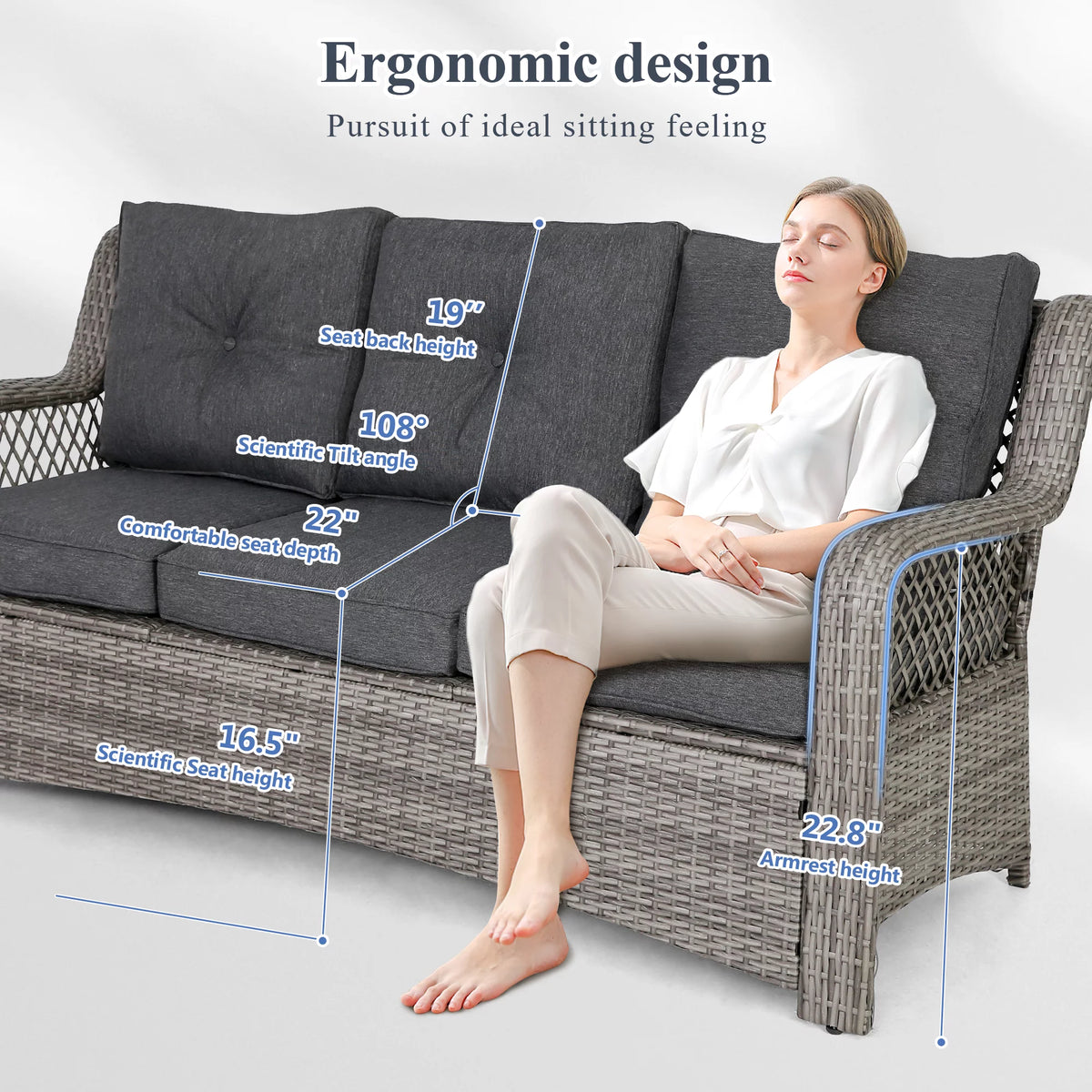 6 Piece Grey Rattan Patio Furniture Set with Ottoman J415