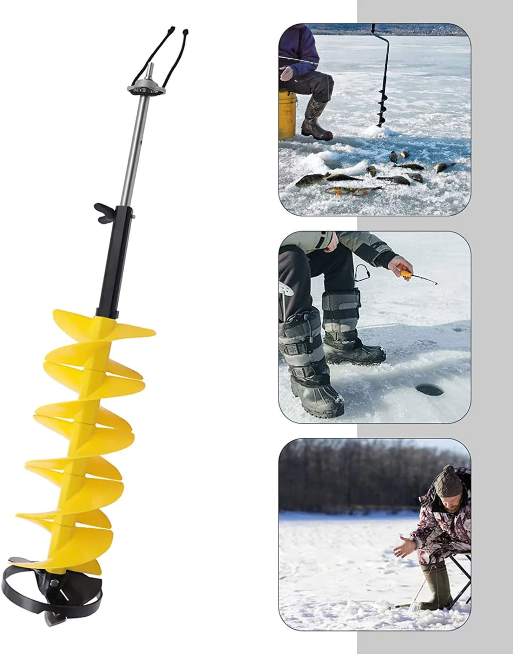 Ice Drill Auger, Cordless Nylon Ice Drill Bit with Centering Blade, 8" Ice Drill Bit with Bit Adapter and Top Plate O12001