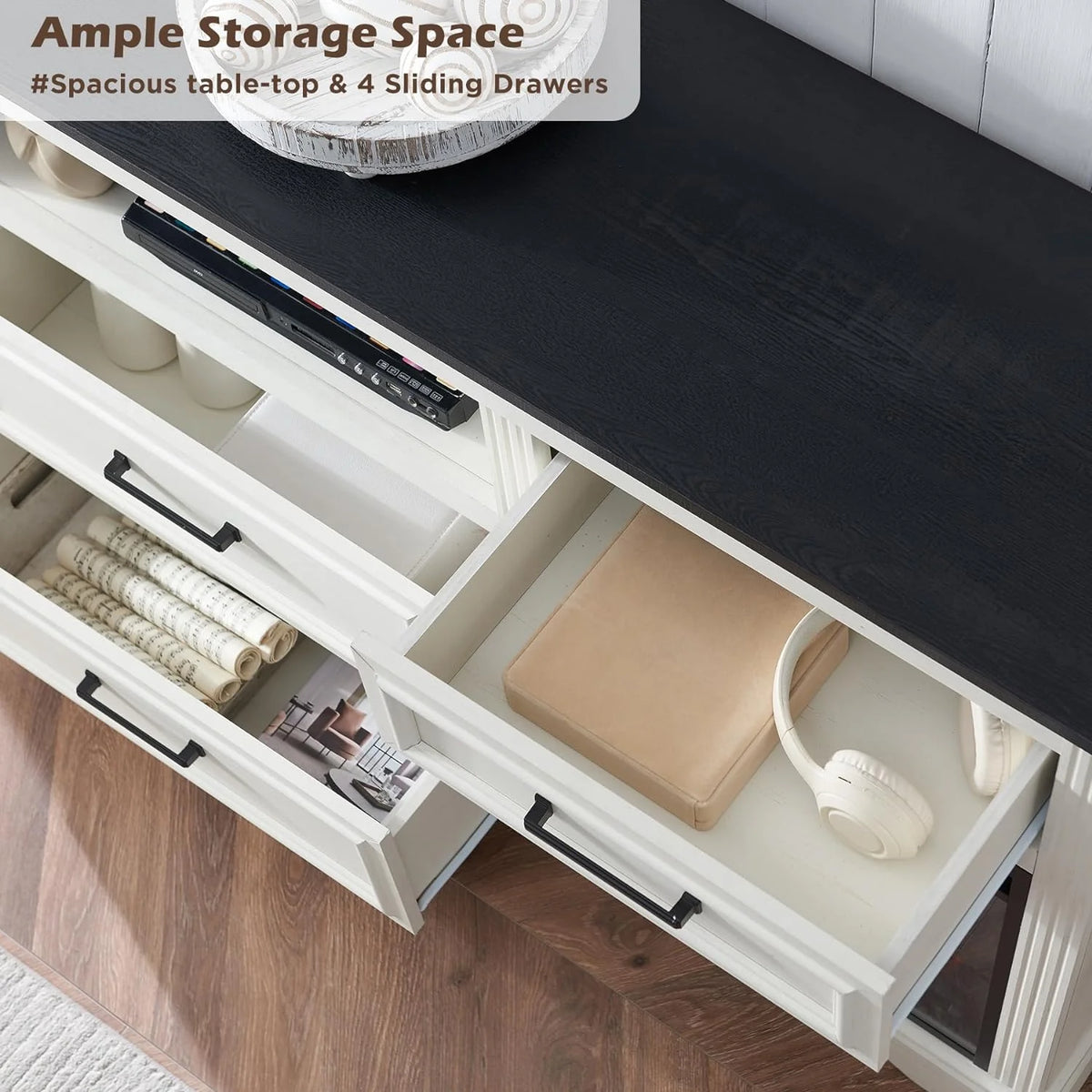 White Fireplace TV Stand with 4 Drawers F7761