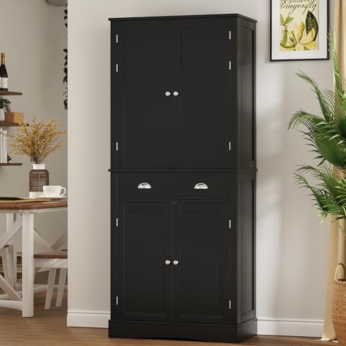 White 4 Door 1 Drawer Tall Storage Cabinet with Adjustable Shelves A6694