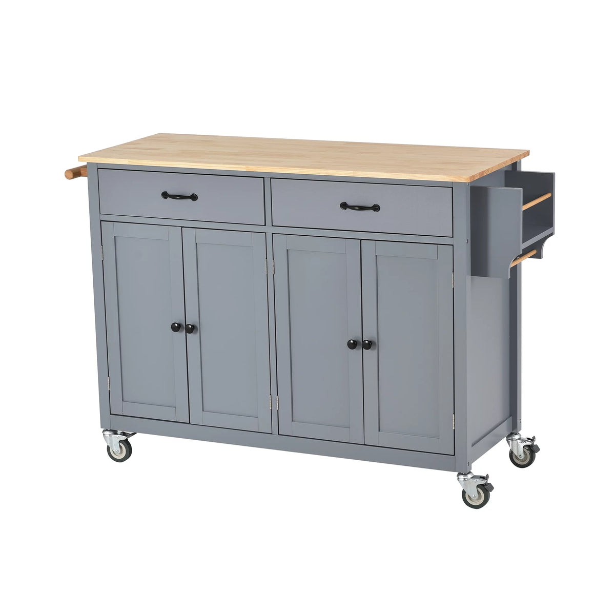 Gray Kitchen Island Cart with Wood Top and Locking Wheels M150