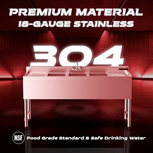 3 Compartment 304 Stainless Steel Under Bar Sink with Faucet O32164