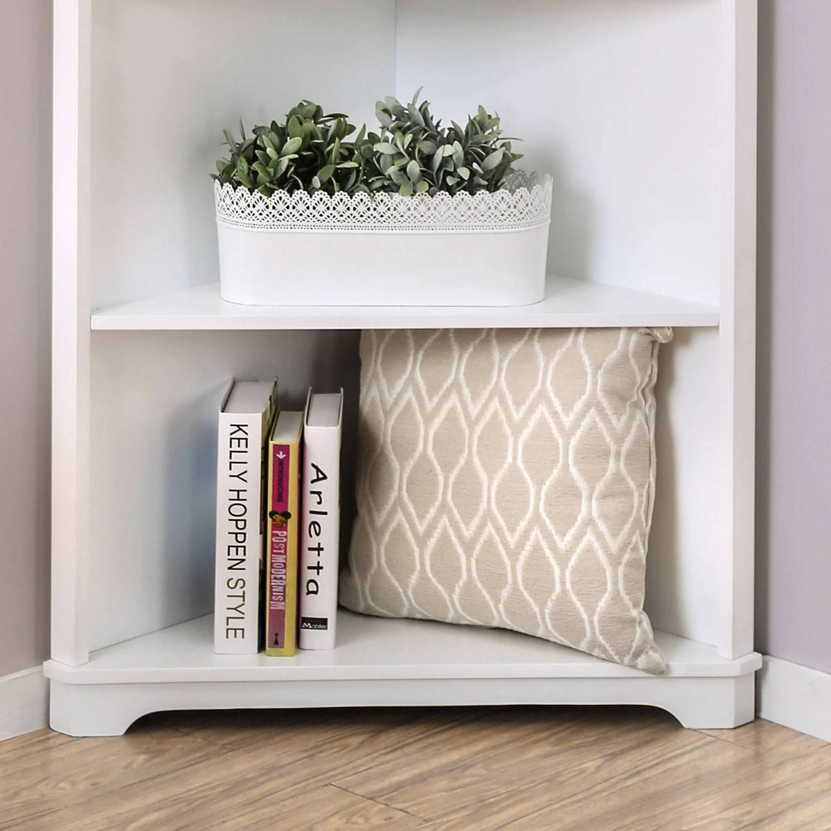 5 Tier Corner Bookshelf White D909