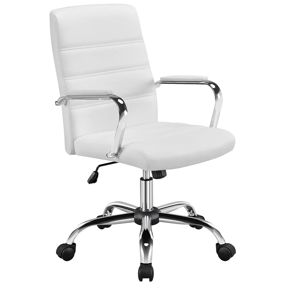 White Adjustable Swivel Faux Leather Office Chair A375