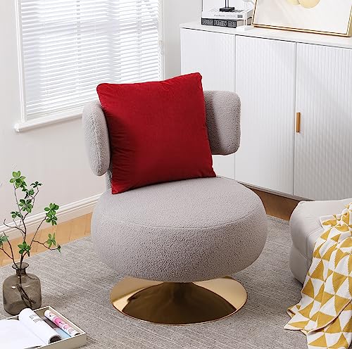 Upholstered Swivel Barrel Chair with Pillow White Orange Teddy D925348
