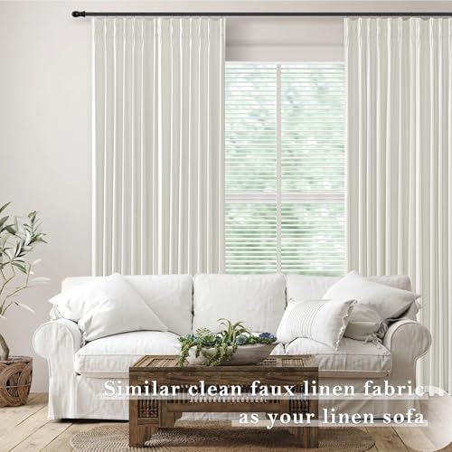 Grey Light Sun Blocking 84 Inches Long Linen Pinch Pleated Blackout Curtains 2 Panels Set P4411
