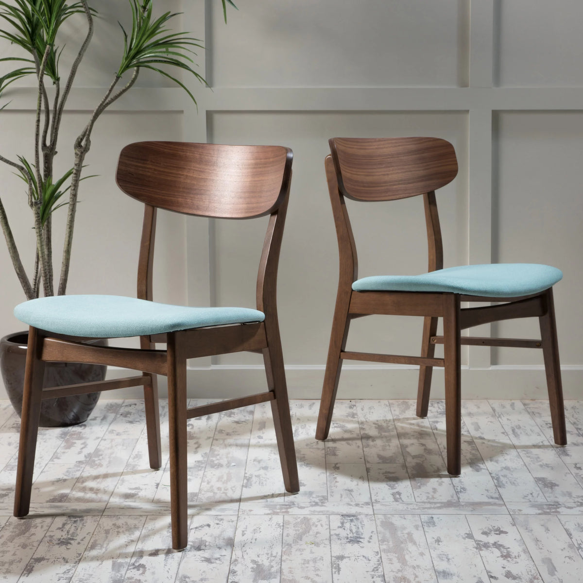 Mint Fabric Walnut Finish Dining Chair, Set of 2 X1107