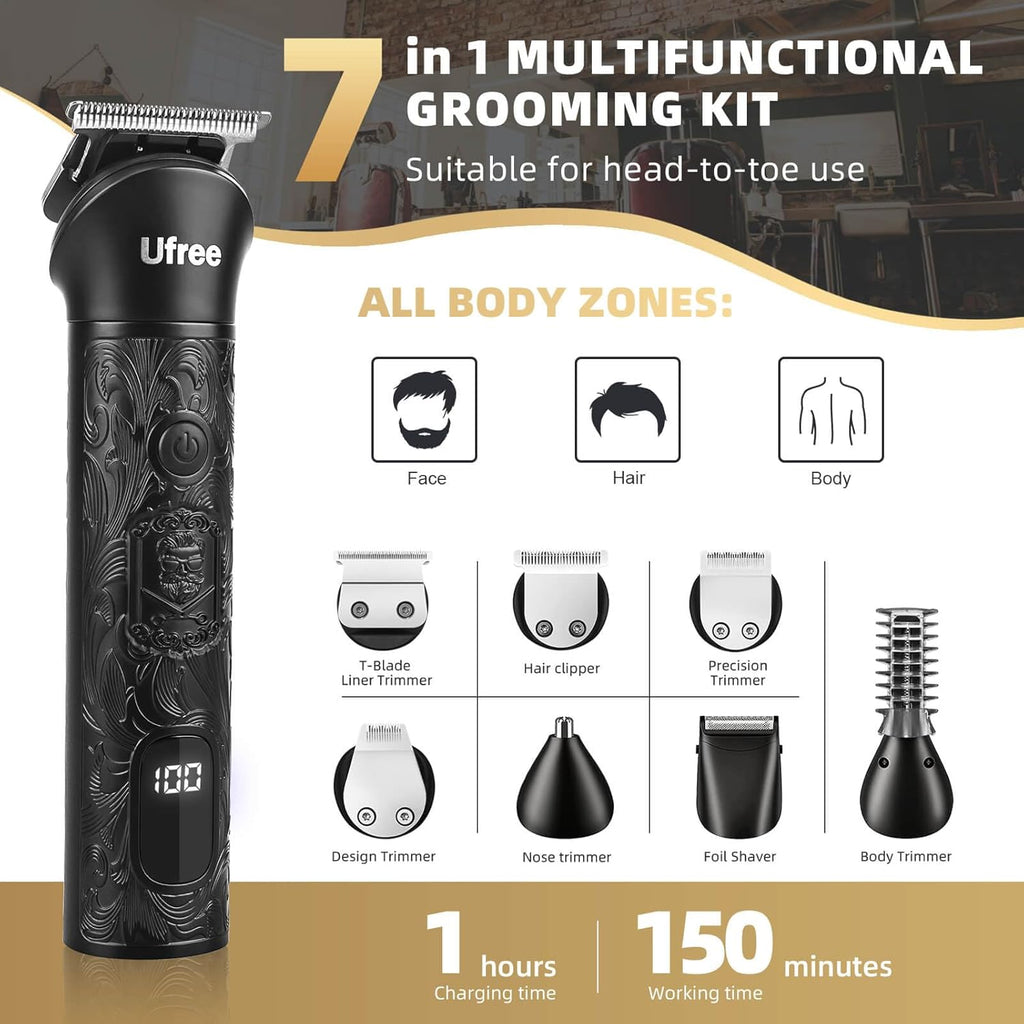 Beard Trimmer Electric Razor Cordless Hair Clippers 7 in 1 Beard Grooming Kit Q83453