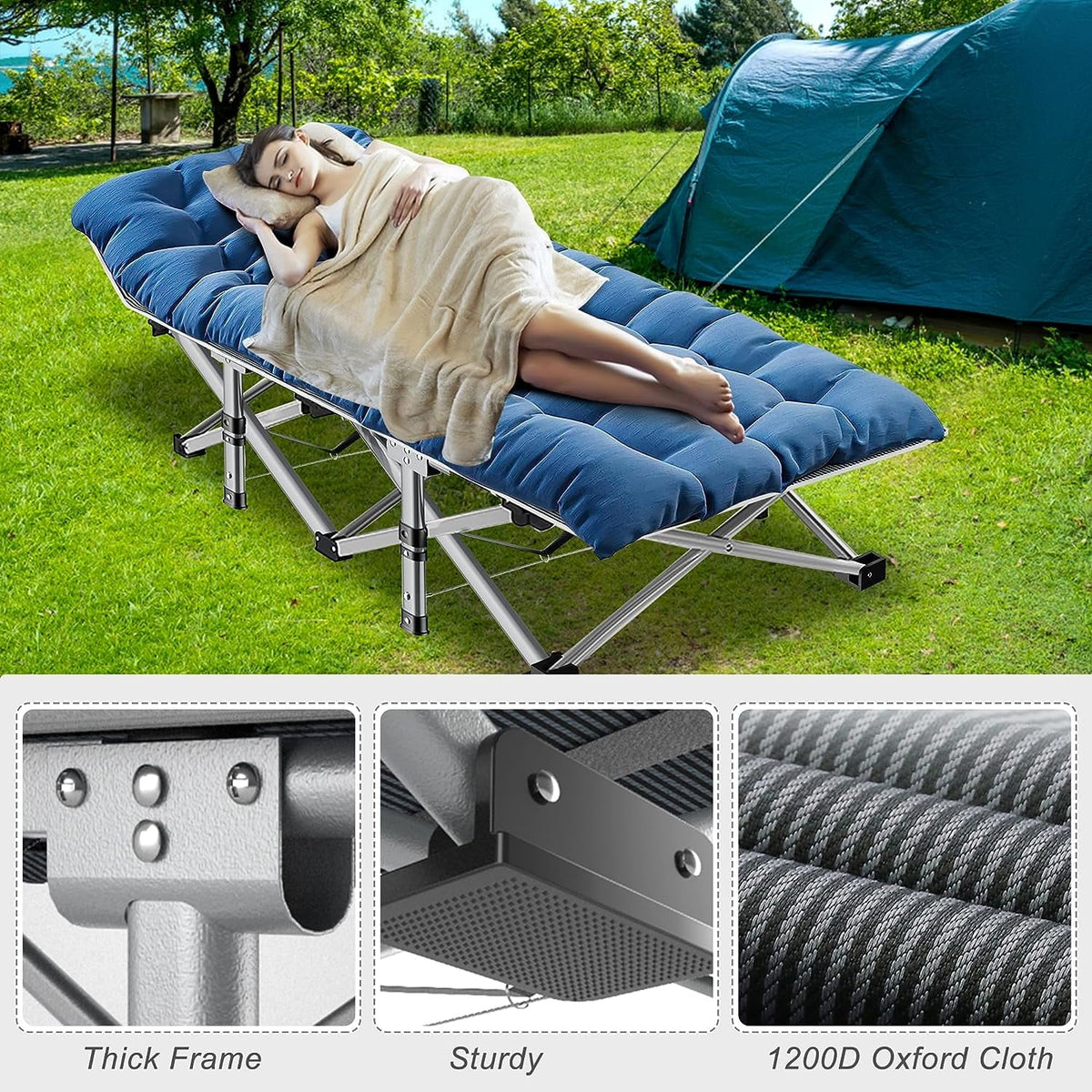 Oversized XXL Folding Camping Cot with 2 Sided Mattress & Carry Bag U1846