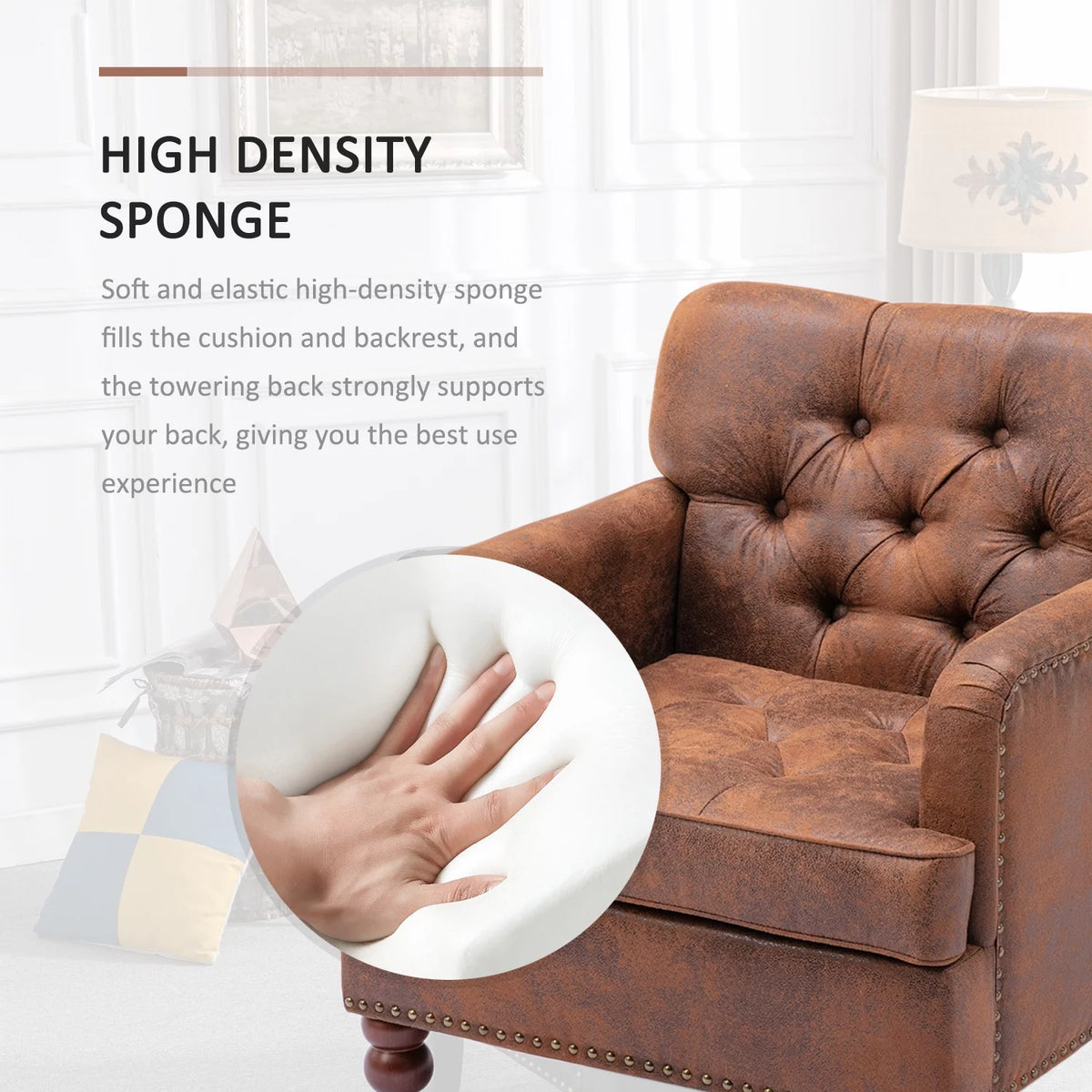 Brown Tufted Upholstered Accent Chair with Wood Legs Z274248