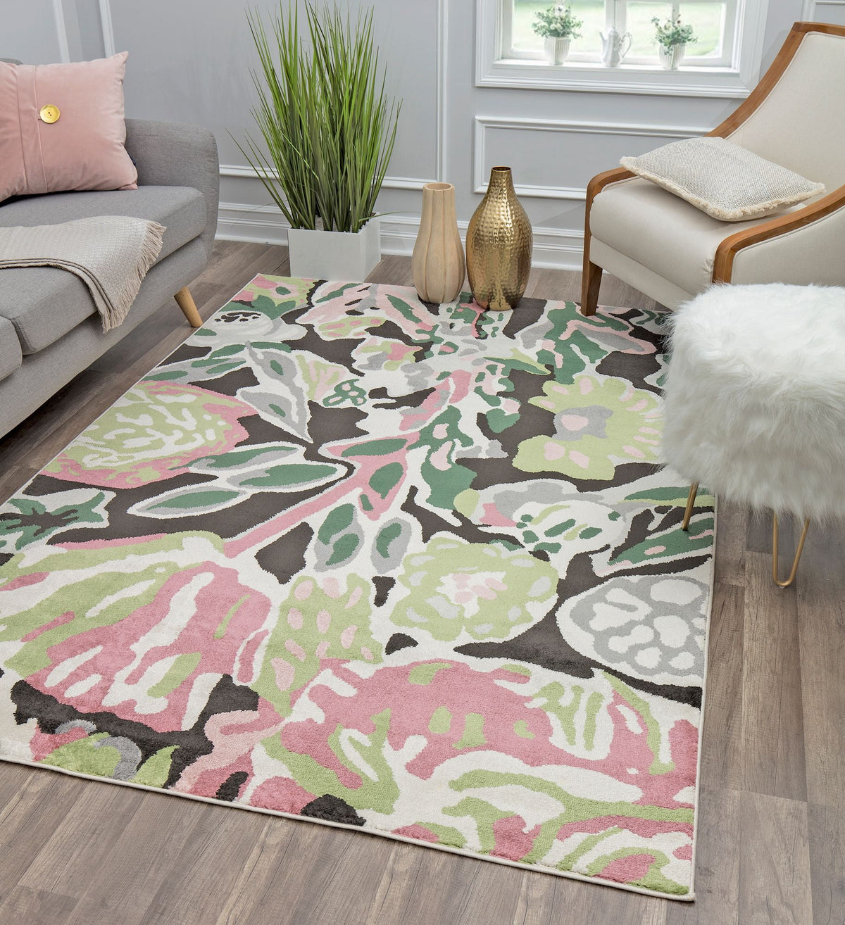 Black Floral Area Rug 9'x12' W348451