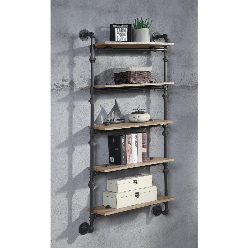 Oak and Sandy Black 5 Shelf Wall Rack M827