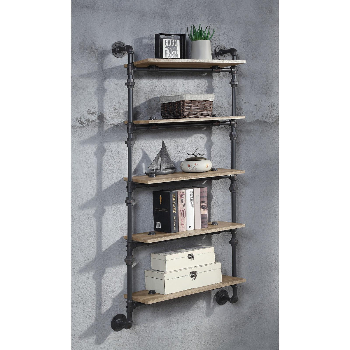 Oak and Sandy Black 5 Shelf Wall Rack M827