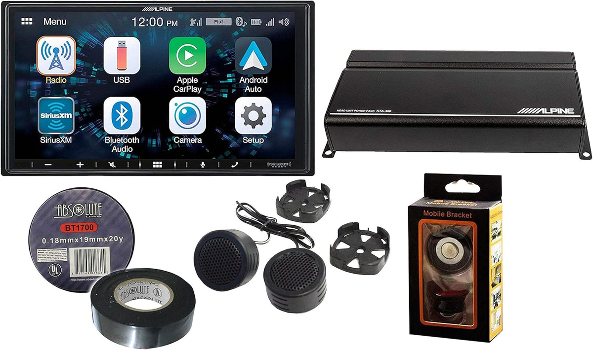CarPlay & Android Auto Compatible Car Receiver with Power Pack, Bracket, Tweeter, Electrical Tape F6369