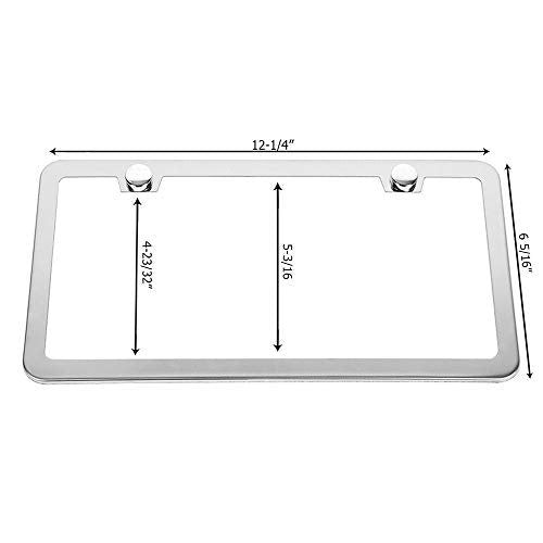 2 Stainless Steel Mirror License Plate Frame + Chrome Screw Caps M18231