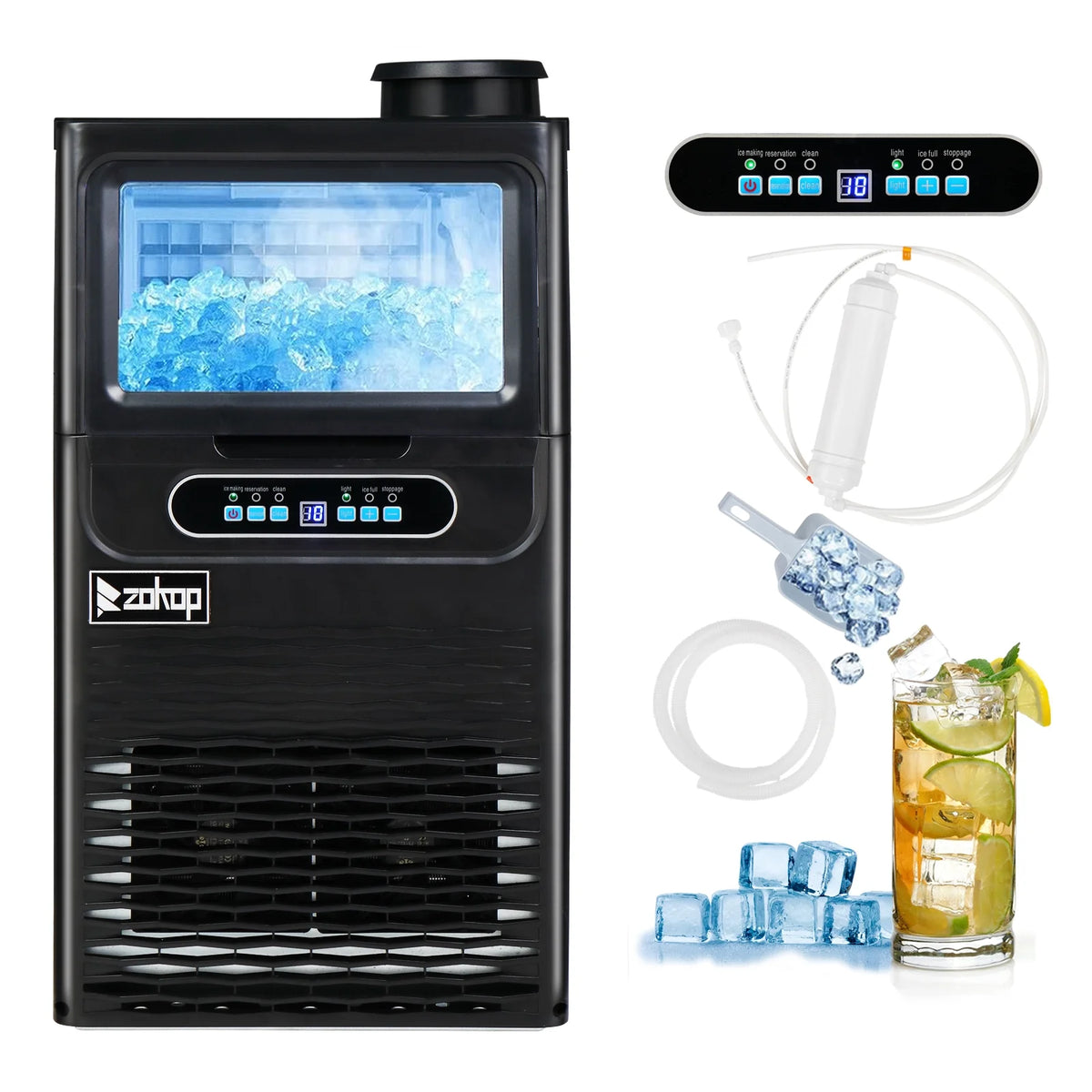 Stainless Steel Freestanding Ice Maker Machine, 70lbs/24h, Black G841333