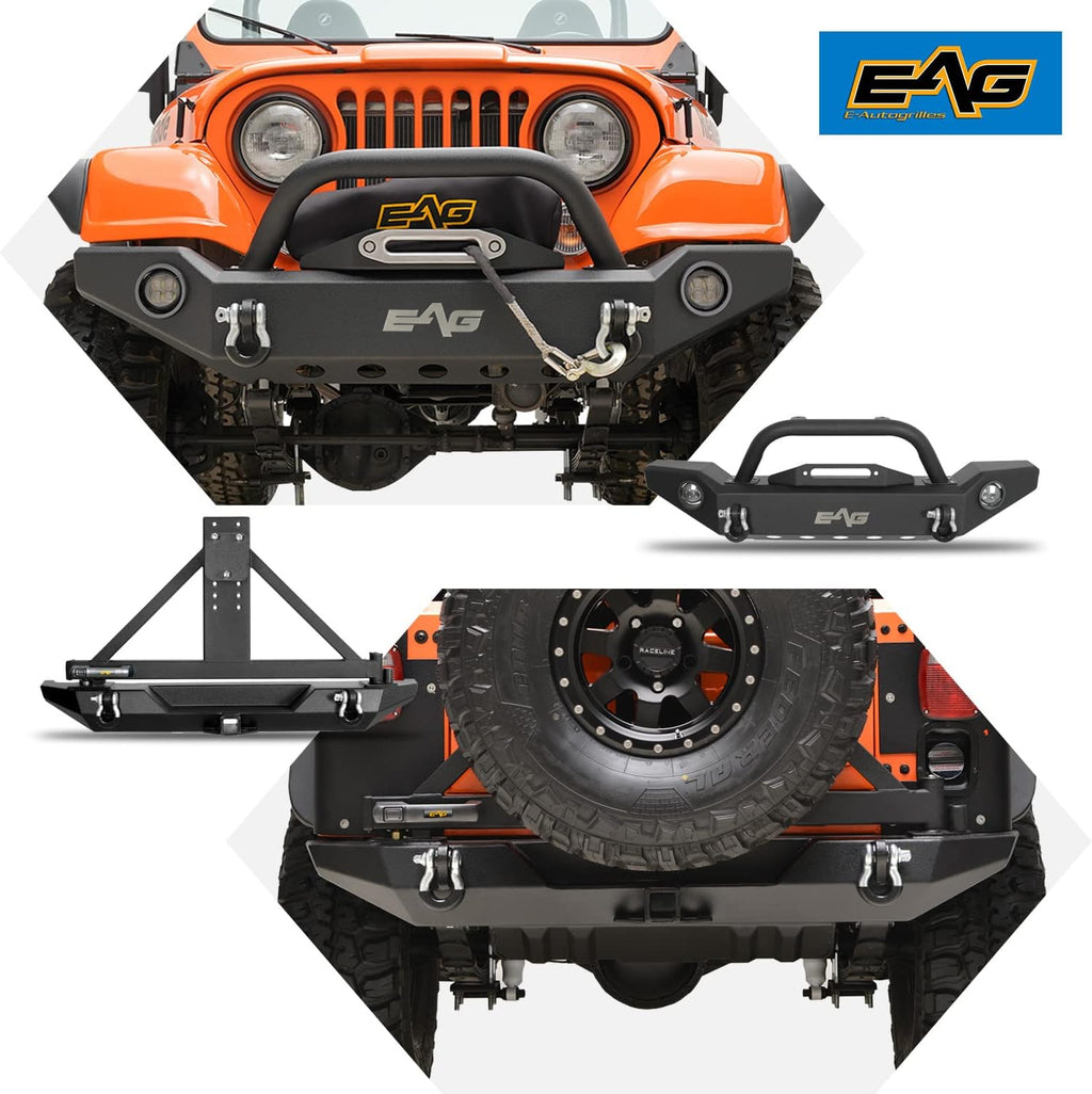 Full Width Front Bumper with LED Lights and Rear Bumper with Tire Carrier F4421