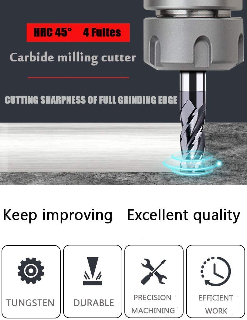 1/2 Carbide Square End Mill Bits Set 4 Flute AlTiN Coating B7459