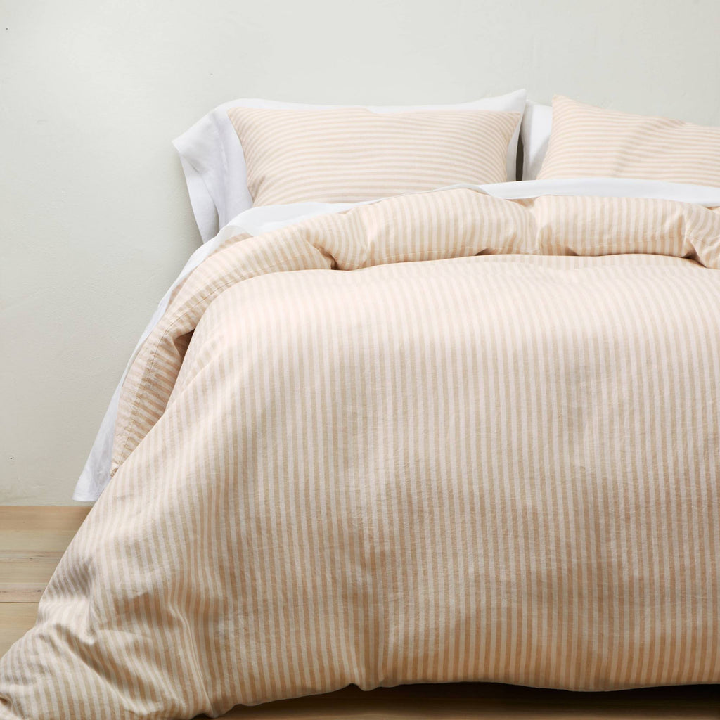 White/Natural Stripe Linen Duvet & Sham Set N335