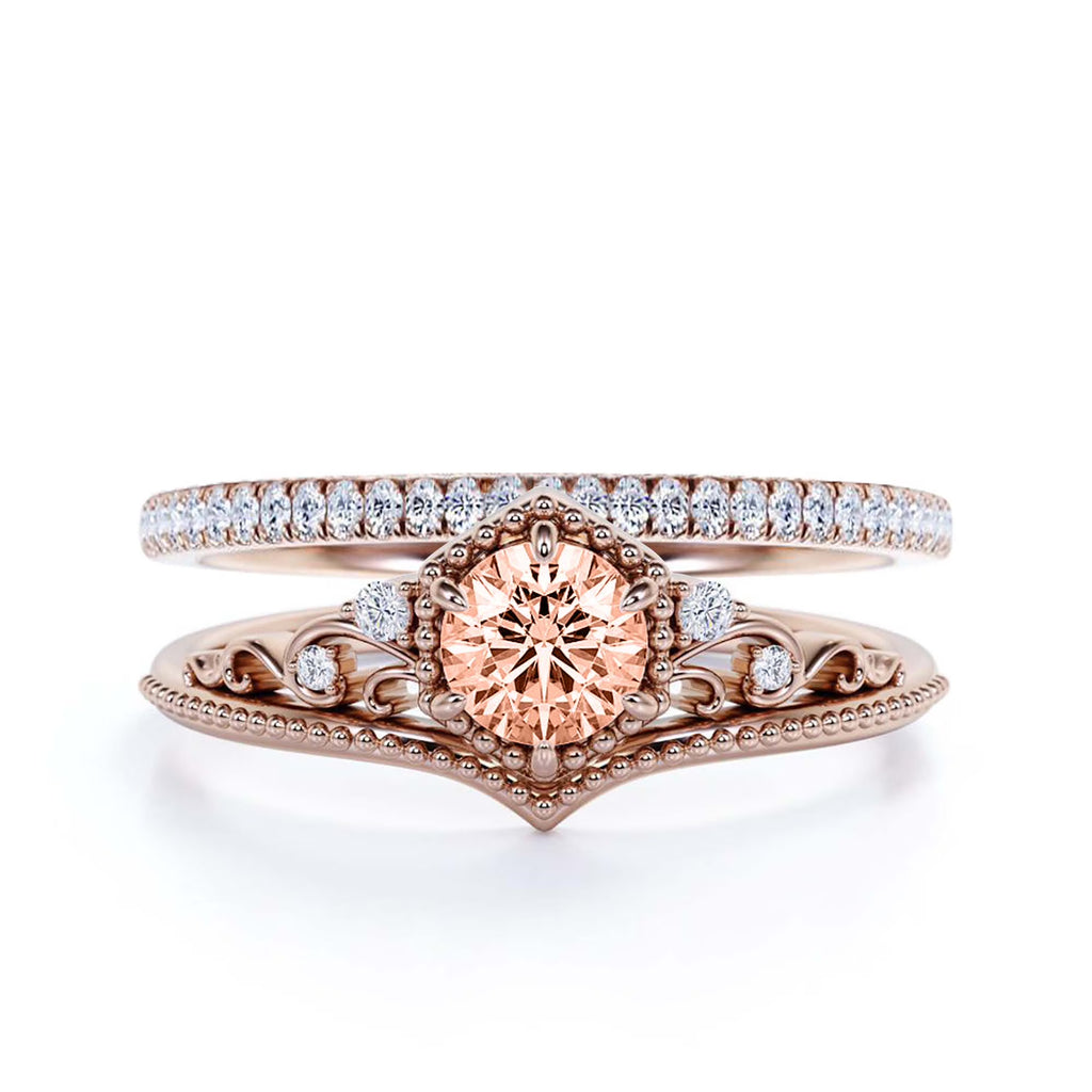 Antique Art Deco 2.00 Carat Round Cut Morganite And Diamond Moissanite Engagement Ring in 10k Solid Rose Gold B131393