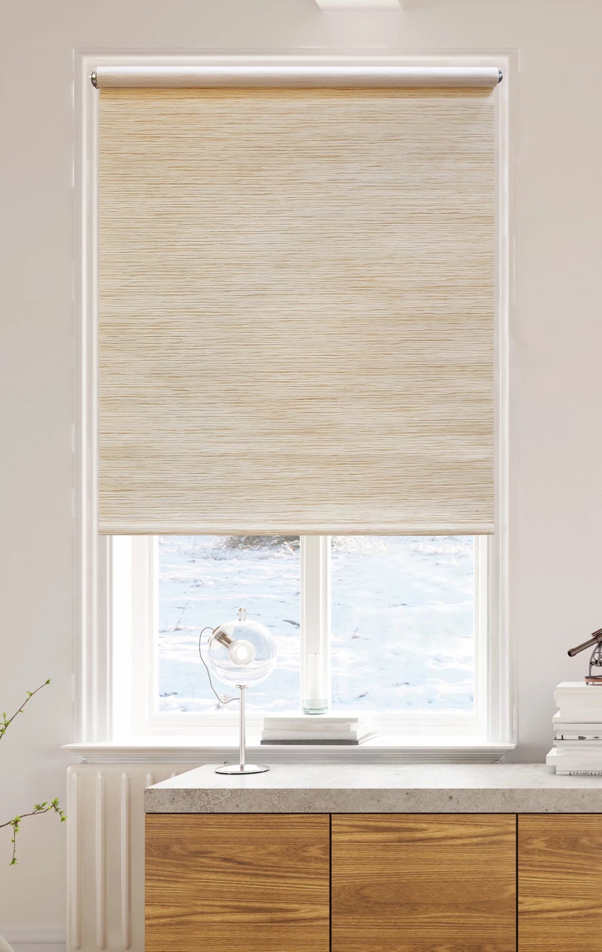 Beige Cordless Light Filtering Fabric Roller Window Shades P8842