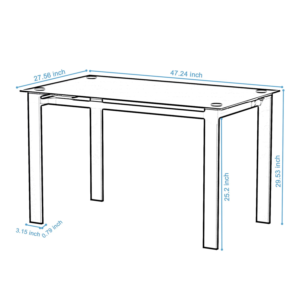 Black Rectangular Tempered Glass Dining Table R780