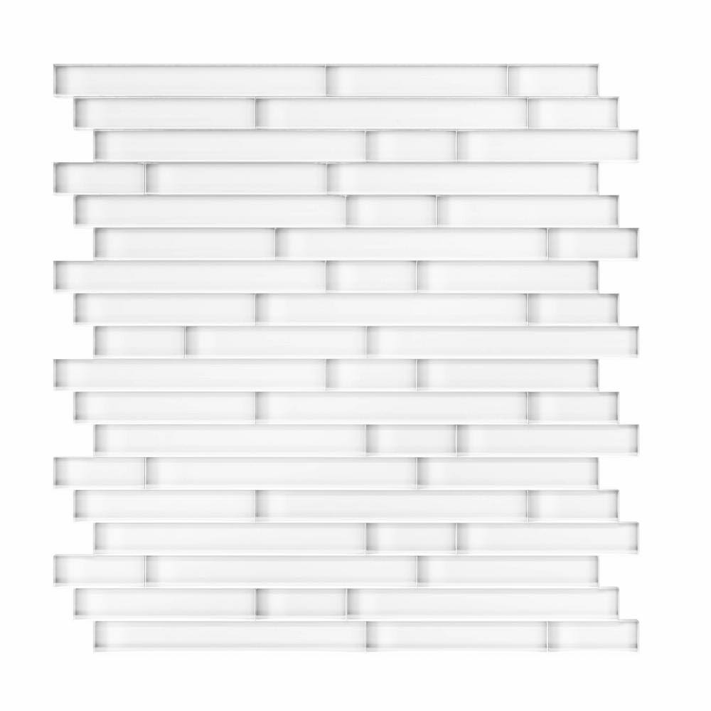 White 11.65 in. x 11.69 in. x 5mm Glass Self Adhesive Wall Mosaic Tile J693191