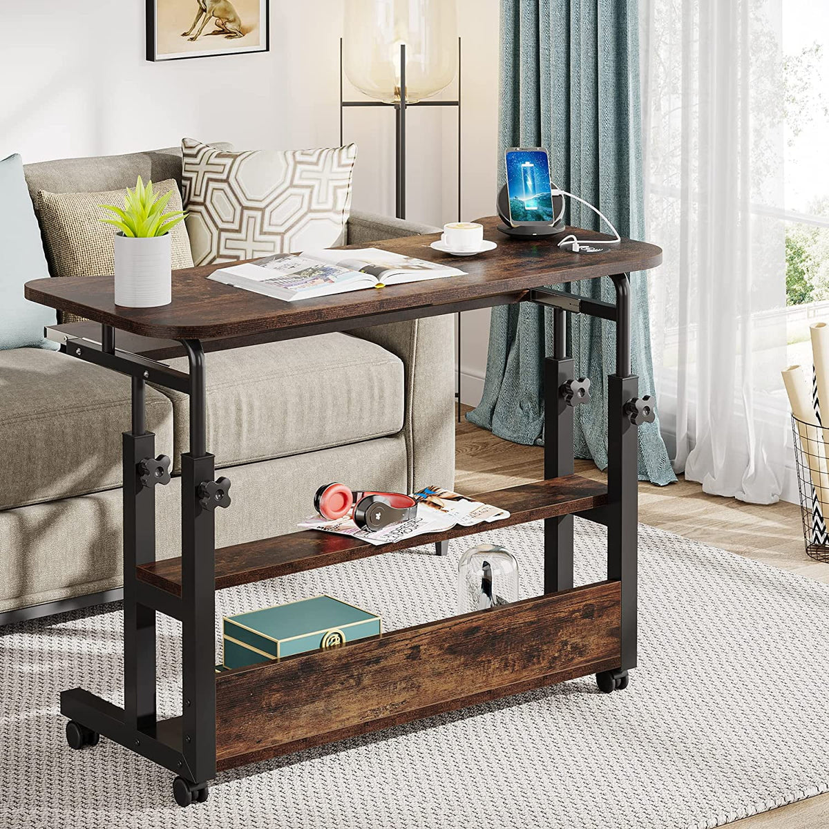 Mobile Height Adjustable Desk with Wireless Charging Station X451780