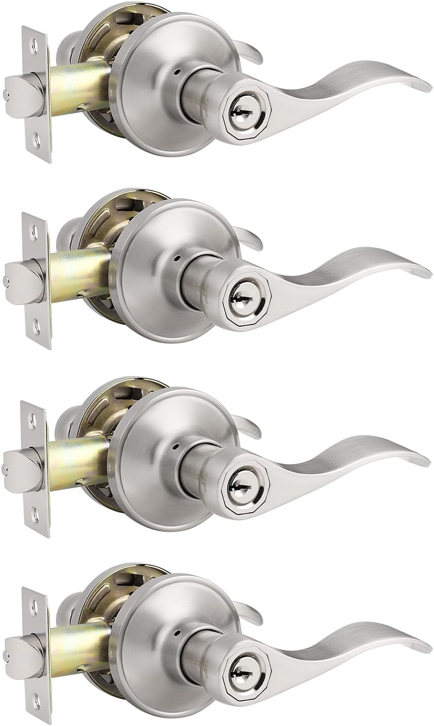 4 Pack Satin Nickel Exterior Door Lockset with Same Keys F729716