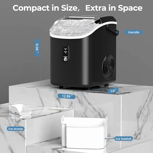 Black Countertop Nugget Ice Maker with Self-Cleaning T24471