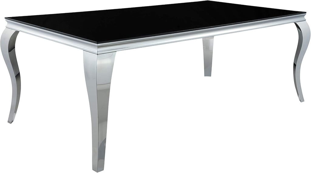 Black and Chrome Rectangular Glass Top Dining Table L6404