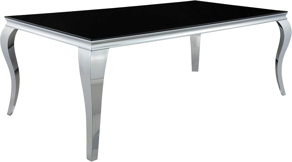 Black and Chrome Rectangular Glass Top Dining Table L6404