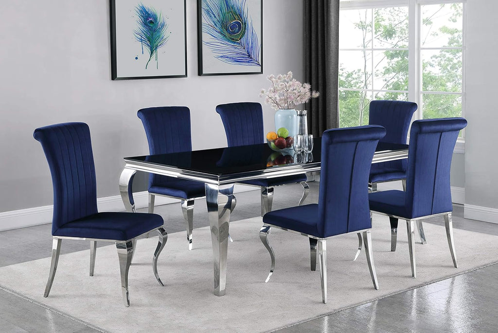 Black and Chrome Rectangular Glass Top Dining Table L6404