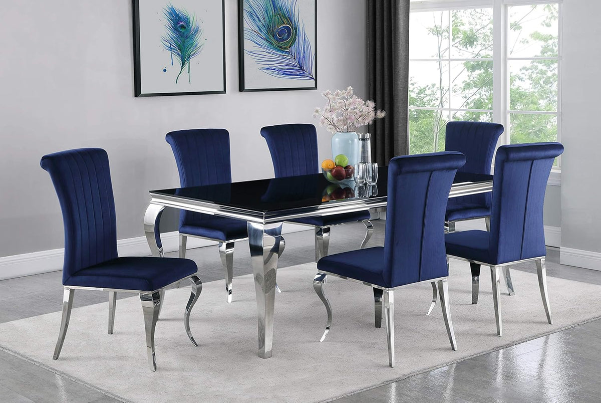 Black and Chrome Rectangular Glass Top Dining Table L6404