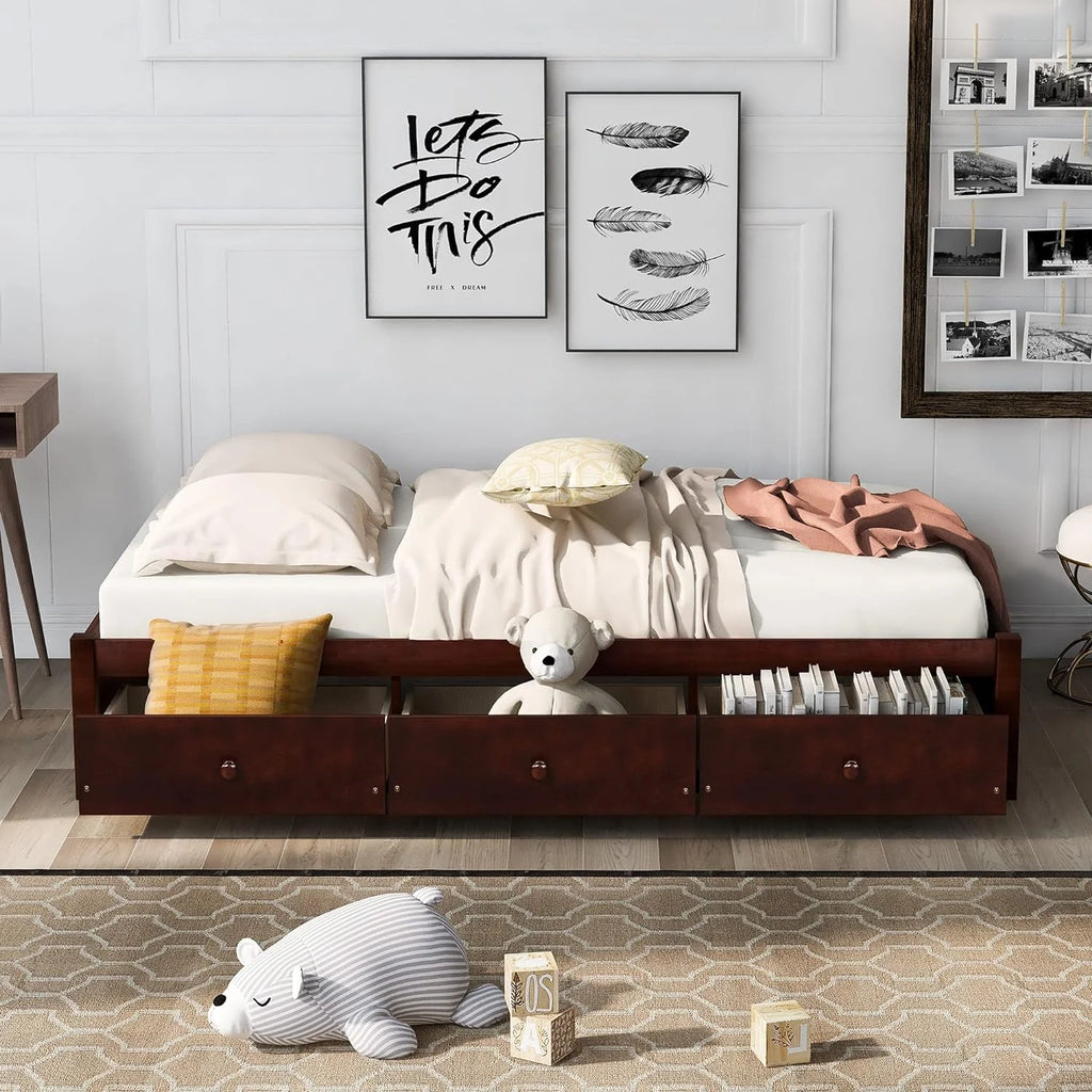 Cherry Wood Platform Bed Frame With 3 Drawers T6123