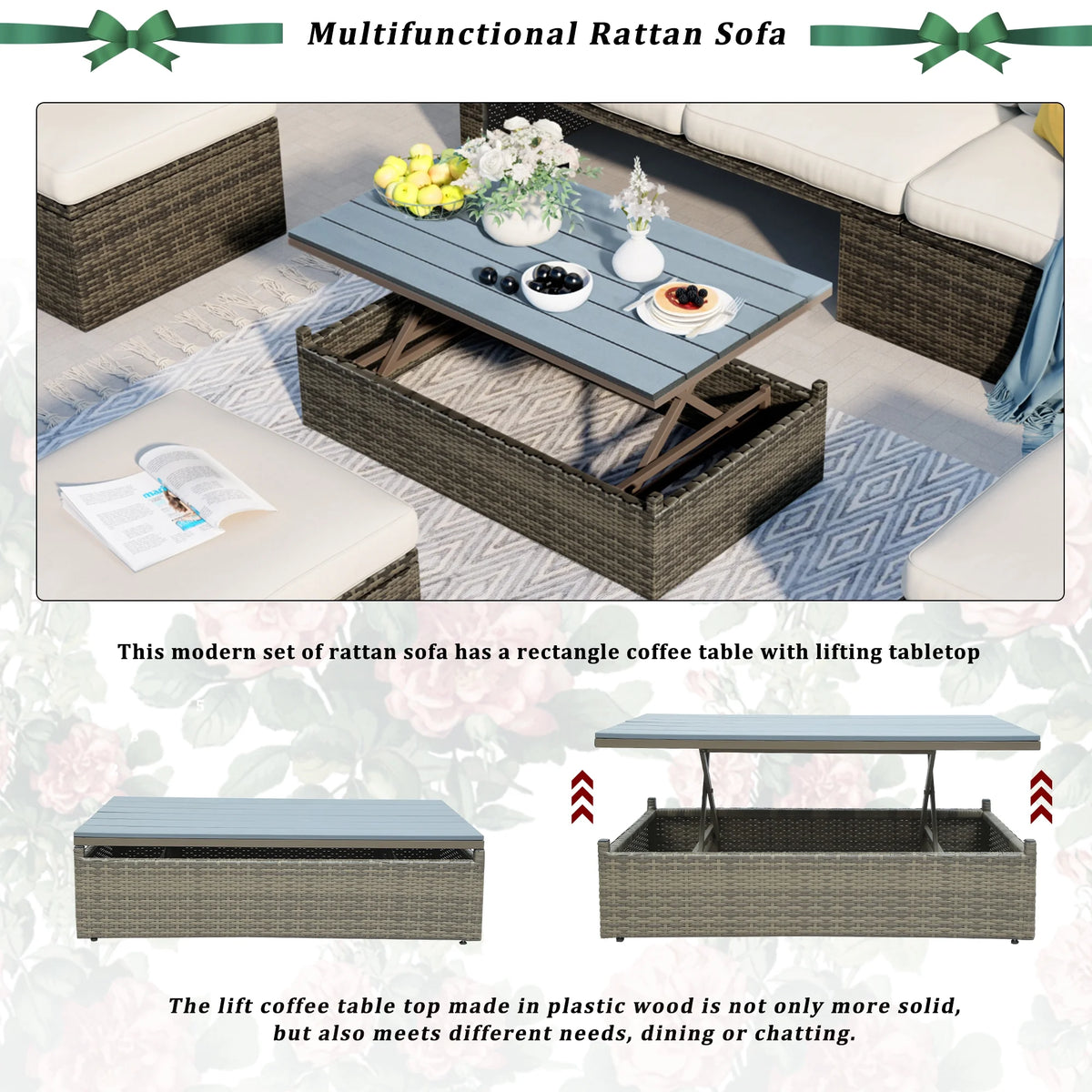 5-Piece PE Rattan Patio Furniture Set with Cushions and Coffee Table M29306