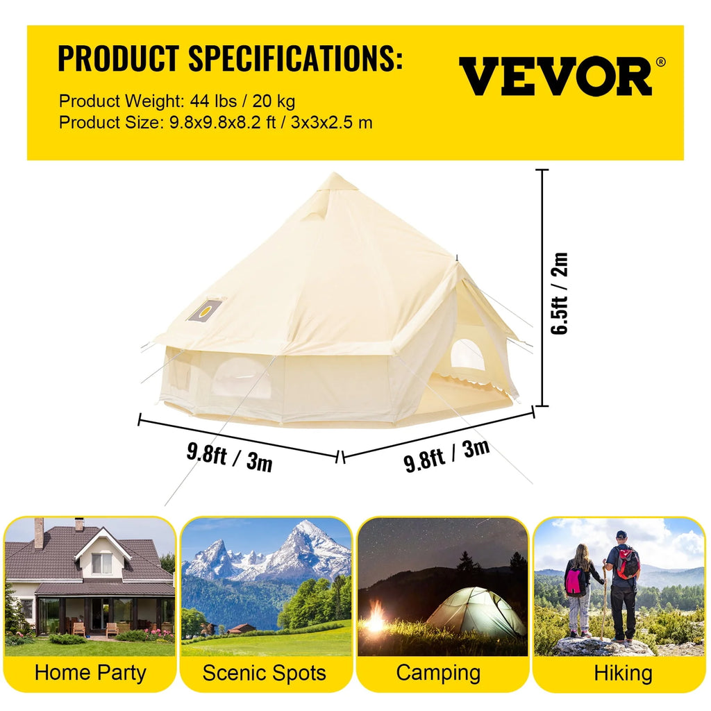 Canvas Bell Tent with Stove Jacket Waterproof 4 Seasons I727035