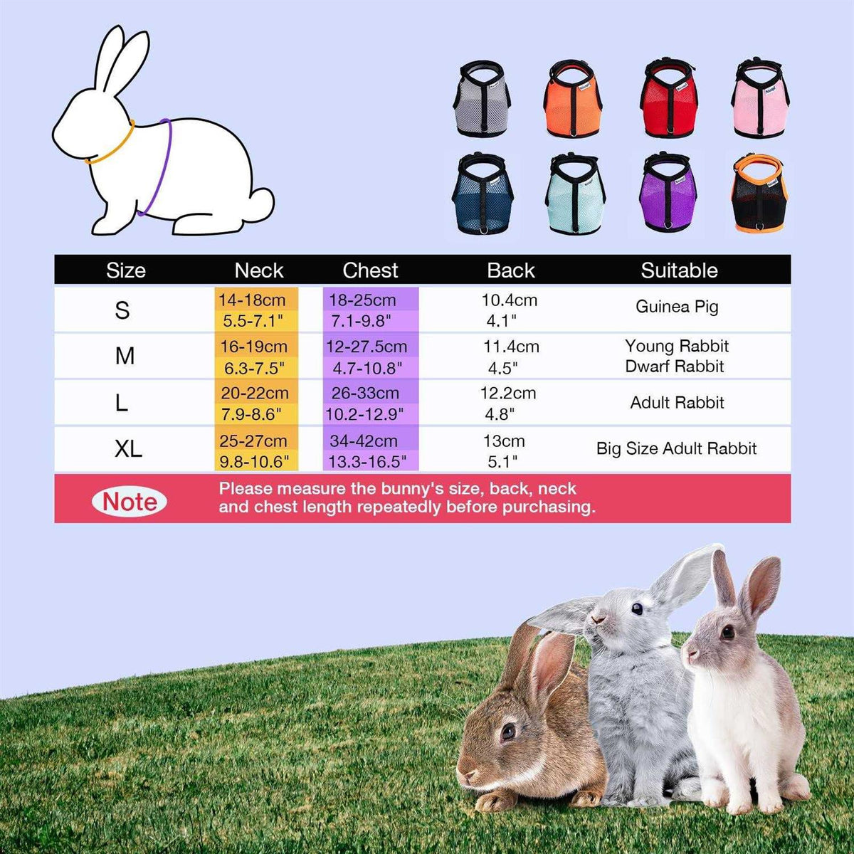 Adjustable Soft Harness with Elastic Leash for Rabbits D3252