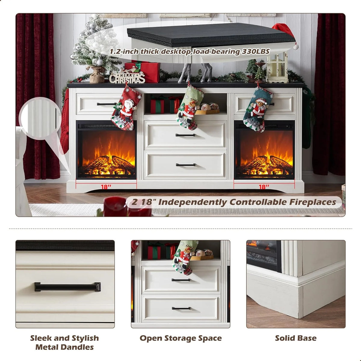 White Fireplace TV Stand with 4 Drawers F7761