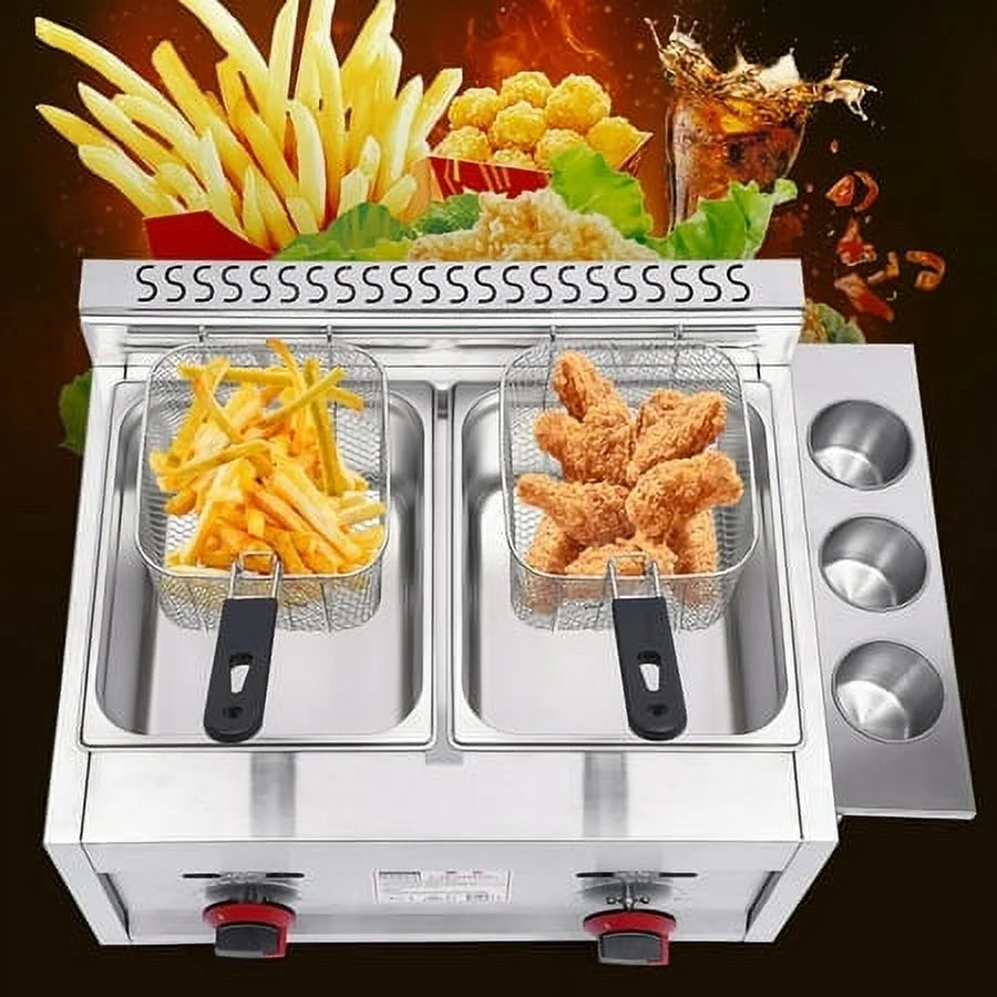 Commercial Countertop Gas Deep Fryer 2 Basket E3715