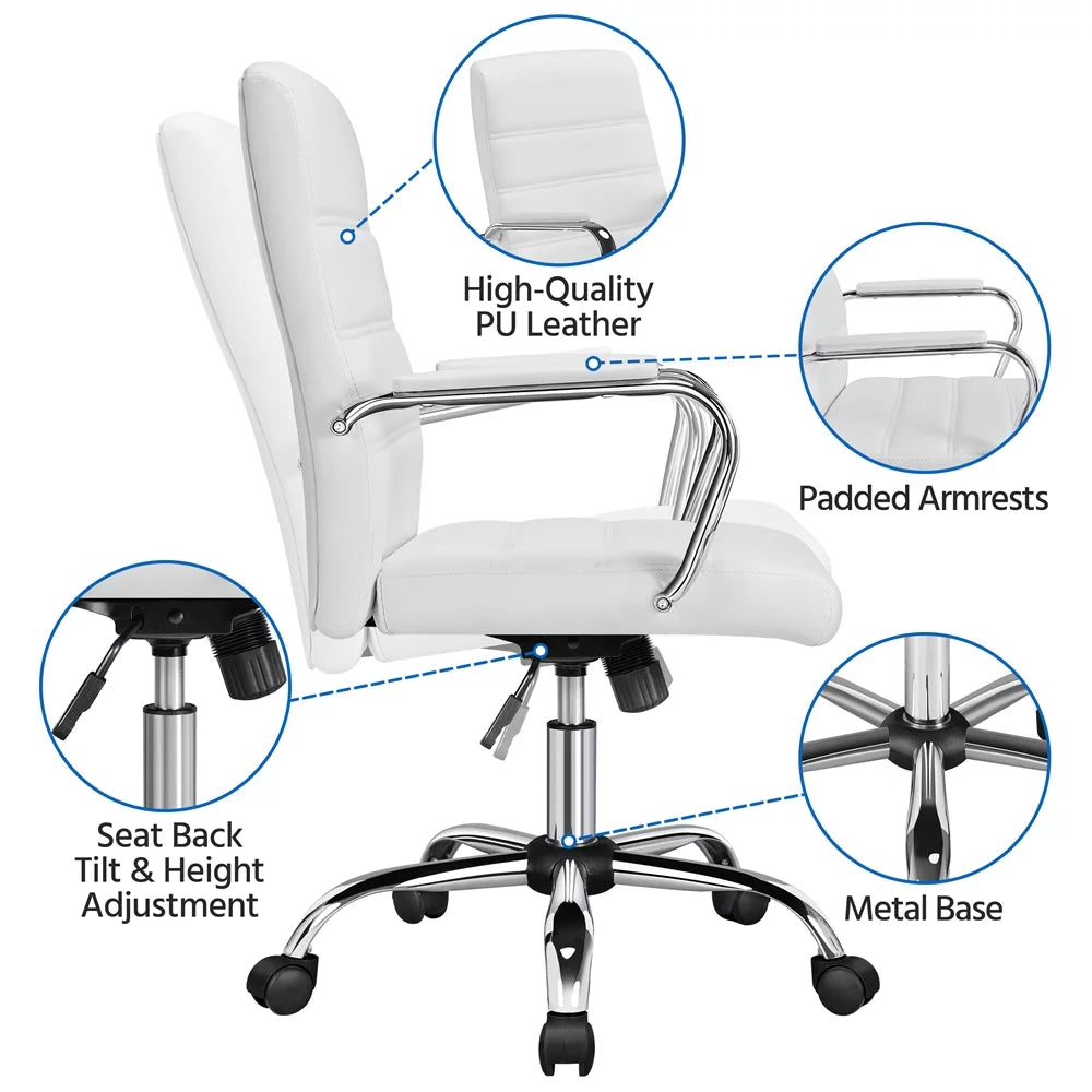 White Adjustable Swivel Faux Leather Office Chair A375