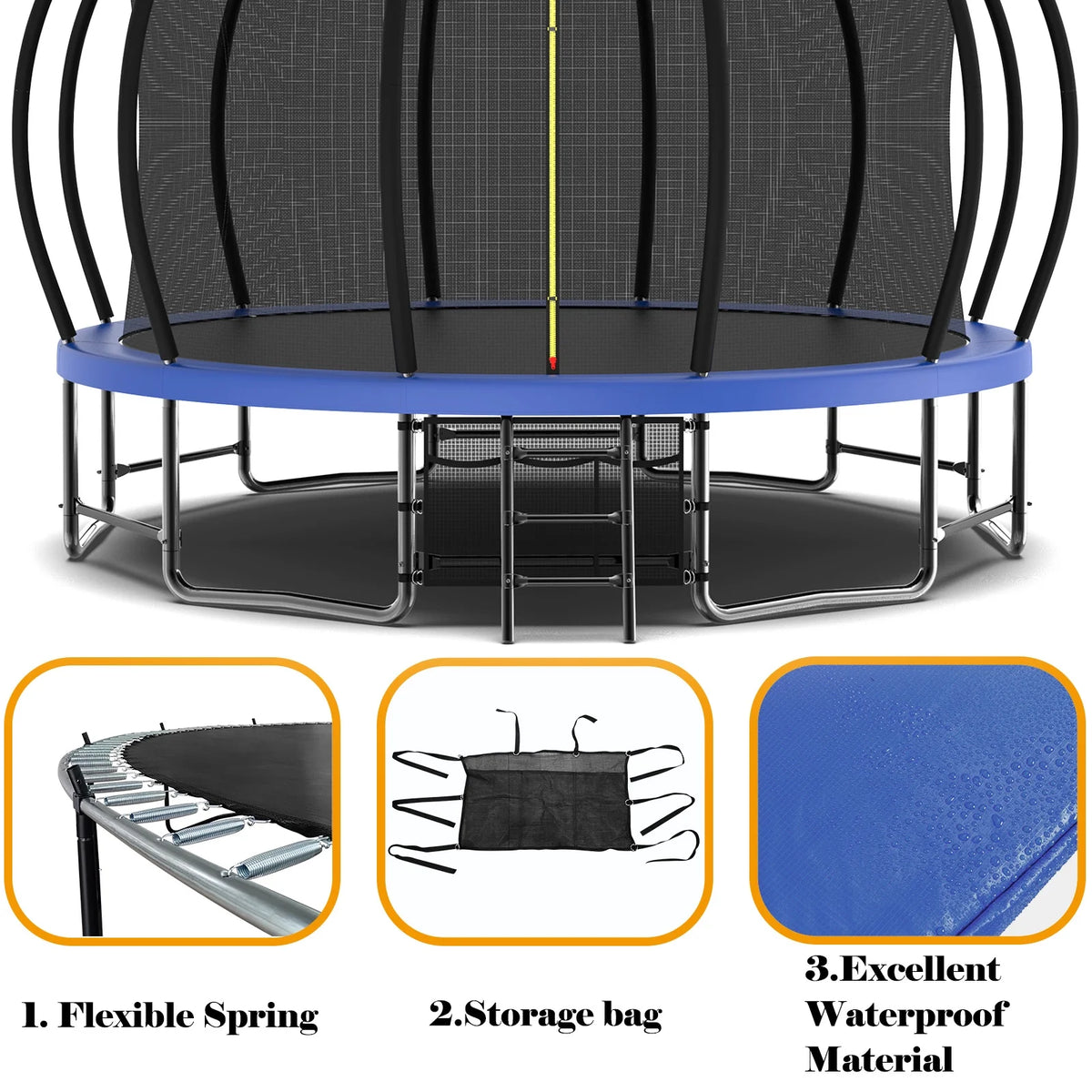 15FT Trampoline with Basketball Hoop, Blue, with Enclosure Net & Ladder C388678