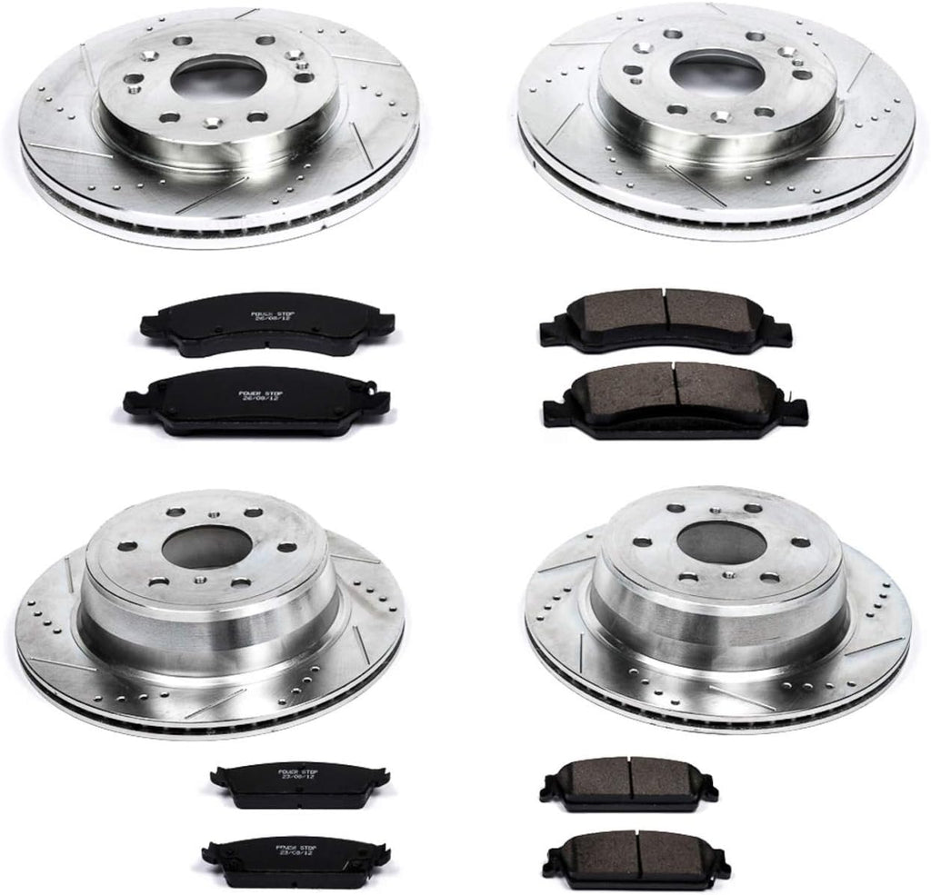Front and Rear Carbon Fiber Brake Pads with Drilled & Slotted Brake Rotors Kit N220763